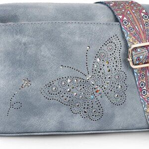 Chic Vegan Leather Small Crossbody Purse - Butterfly Design & Spacious Pocketing